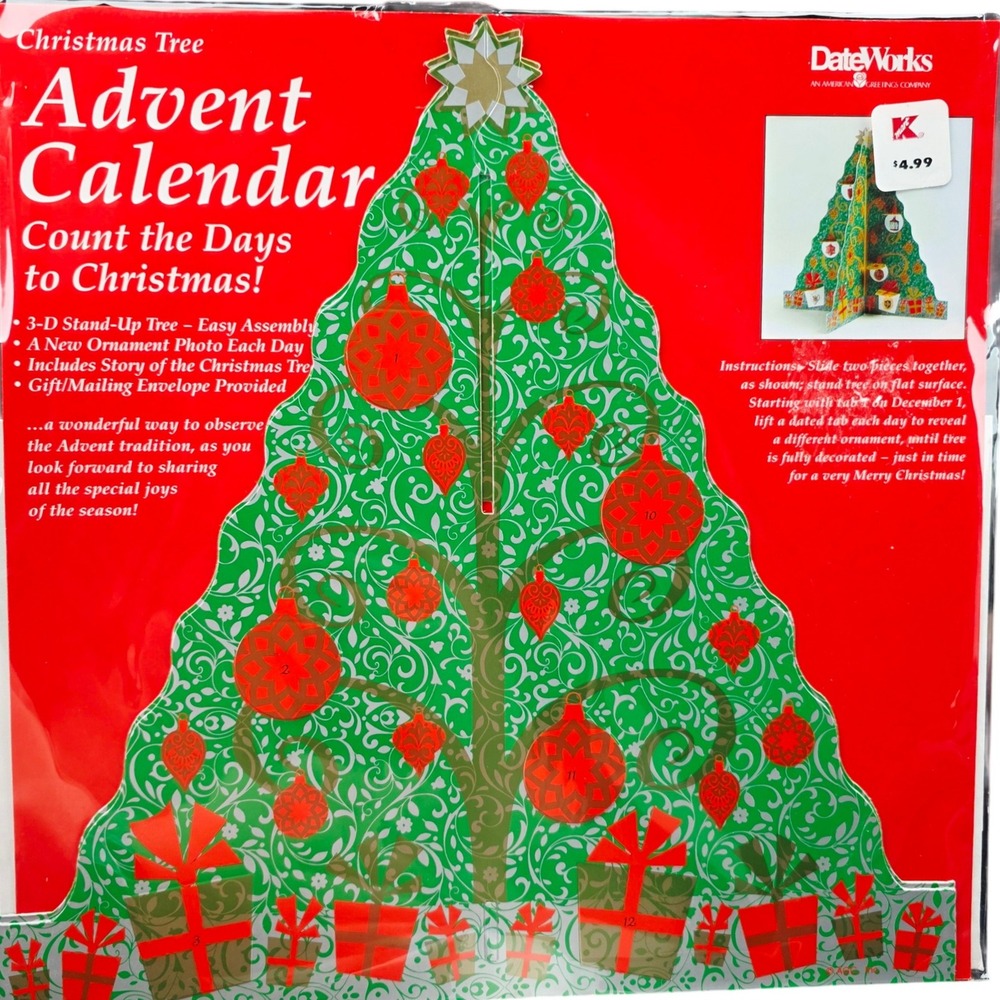 Vintage DateWorks Advent Calendar‎ Christmas Tree 3D Stand Up New